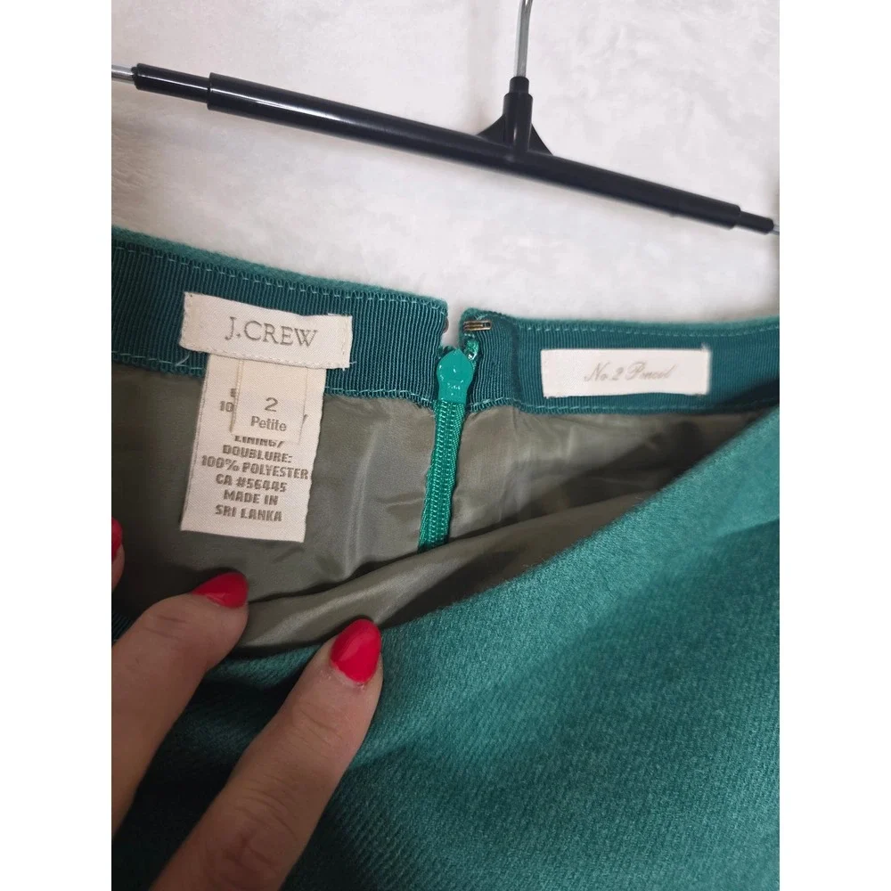J.Crew No. 2 Pencil Skirt 100% Wool Teal Green Petite 2 Professional Office Wear